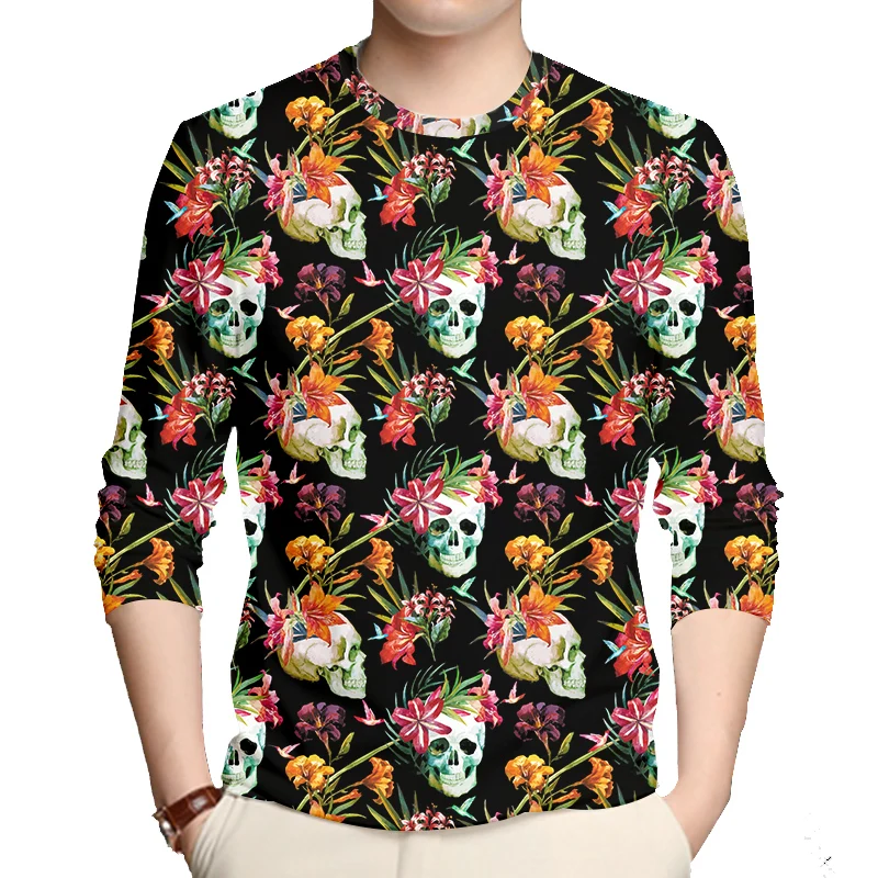 

Women/men Tee Shirt 3D Hot Floral Skull Print Tshirt Hip Hop Harajuku T-shirt Casual Long Sleeves Sportswear Oversize Wholesale