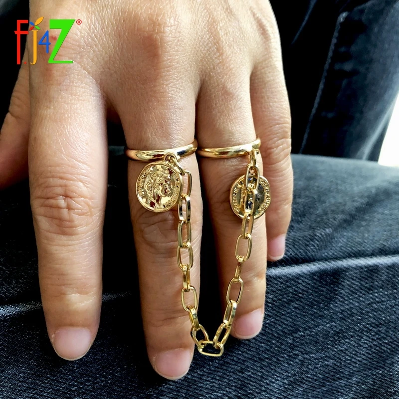 F.J4Z 2019 Модные кольца для женщин хит хоп монеты очаровательные цепи связанные