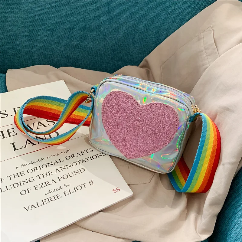 

Cute Children's mini Crossbody Bag PU Leather Rainbow Love Girls Princess Coin Purse Baby Kids Shoulder Bag Small Square Bags