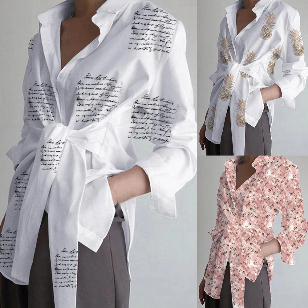 Женская блузка с длинным рукавом повседневные рубашки на шнуровке асимметричные