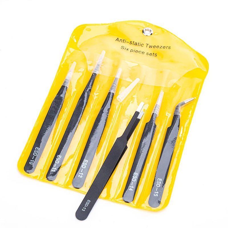 

3/6Pcs Anti-static ESD Tweezers Black Stainless Steel Precision Tweezers Set Beads Rhinestones Picking Tool Electronic Repair