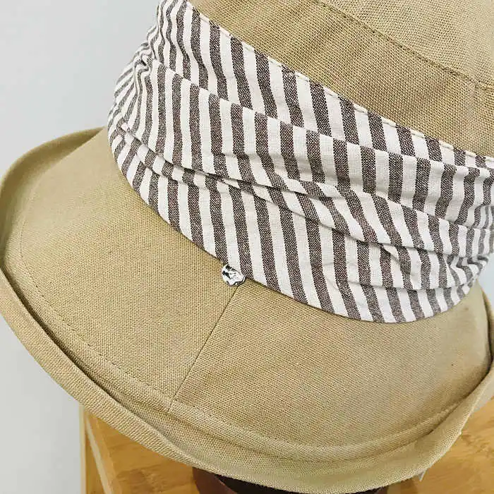 Spring and summer cotton and linen material striped fisherman hat sun hat