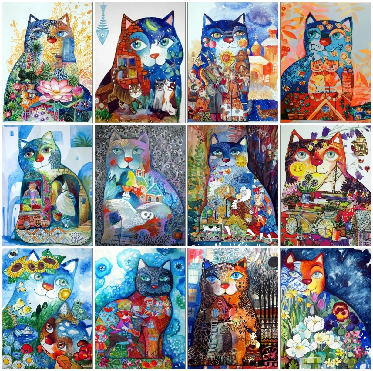 

AZQSD Full Square Diamond Embroidery Cat Flower Mosaic Rhinestones Diamond Painting Cartoon Animal Cross Stitch Home Decor Gift