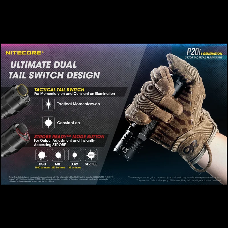 Цена Тактический фонарик NITECORE P20i, 1800 люмен, USB, перезаряжаемый, с одним нажатием, фонарик для самообороны с батареей 4000 мАч
