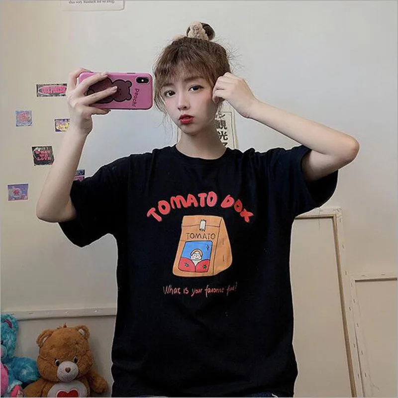 Коробка для томатного сока принт в виде буквы т с мультиками Harajuku/Стиль футболки