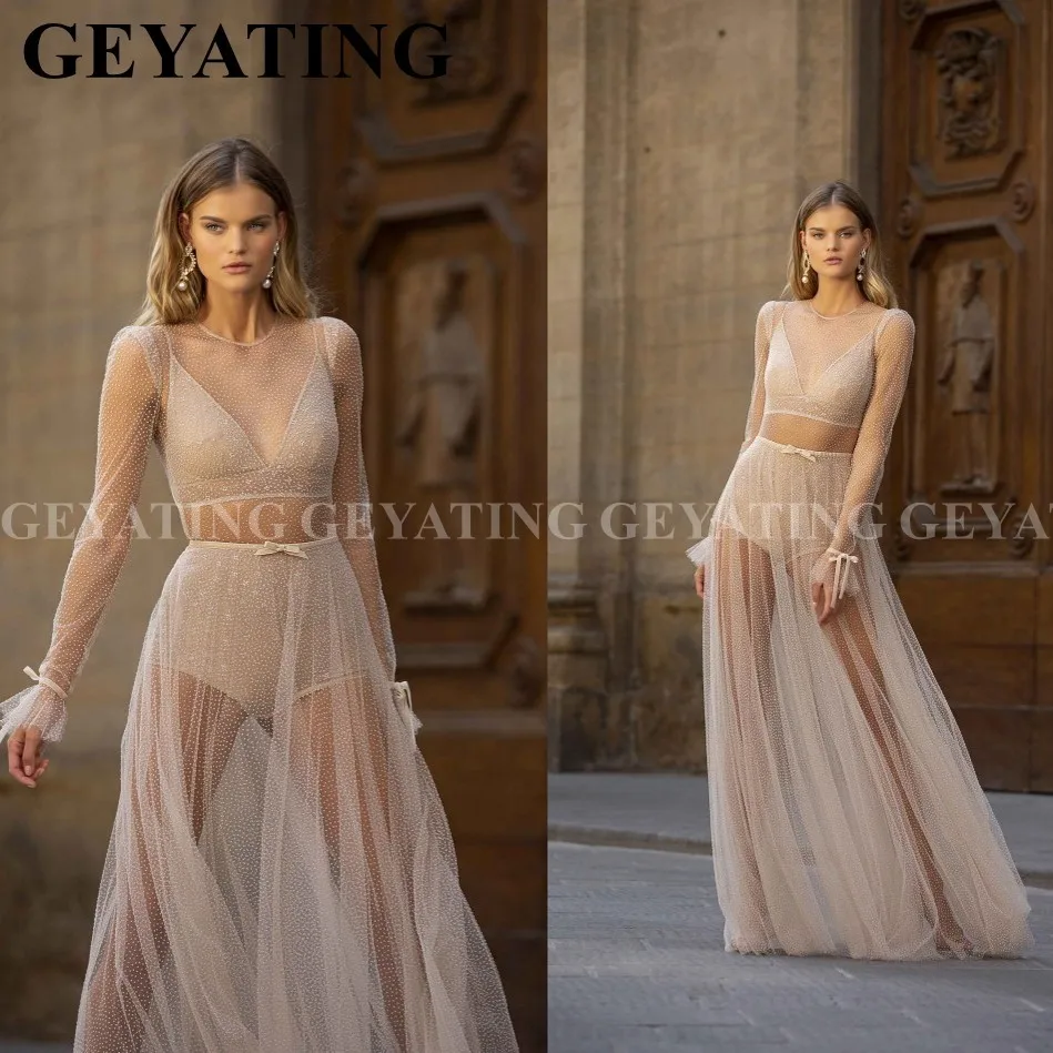 Сексуальное прозрачное Тюлевое платье с открытой спиной и длинным рукавом для