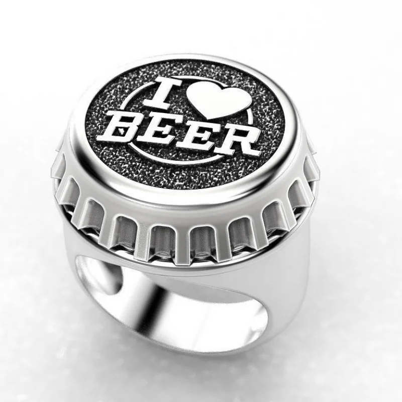 New Personality Creative Beer Cover Punk Men Ring Carving I love Fashion Cool for Hip Hop Anniversary Gift Jewelry | Украшения и