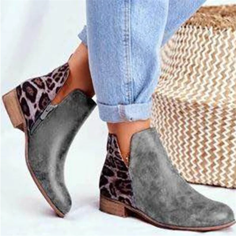 

2020 Winter Women's Boots Fashion Zipper PU Short Boots Square-Heel Round Toe Thick-heel Casual Women's Ankle Boots Botas Mujer