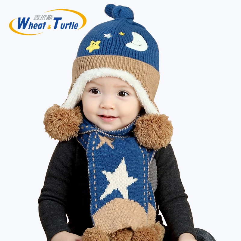 Apparel Accessories Hats Caps Skullies Beanies Unisex Cute Winter Knitted Warm Bonnet Caps With Scarf For Boys Girls Children