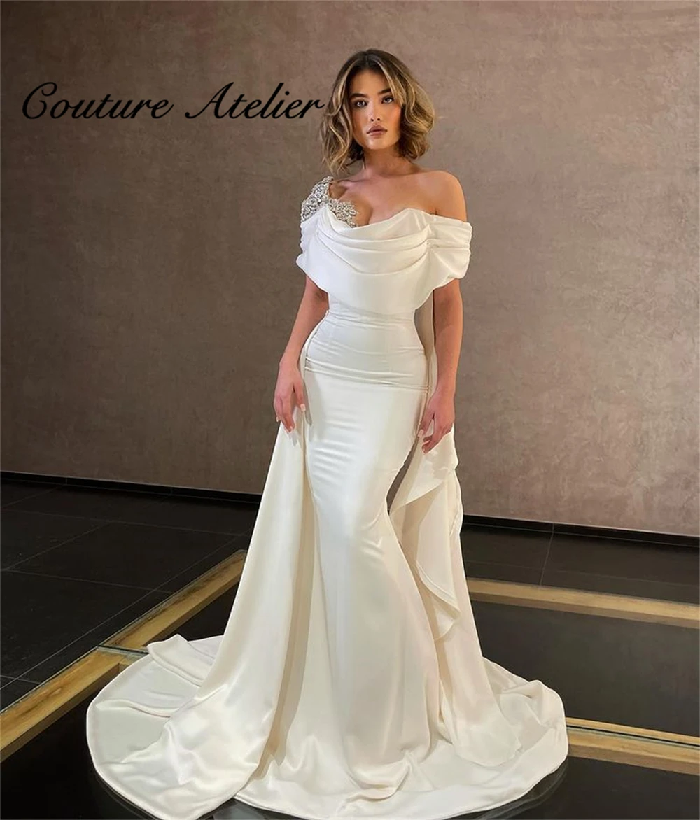 

Mermaid Wedding Gown For Bride 2022 Satin Bridal Dresses With Cape Elegant Bride Party Dress robe de mariée