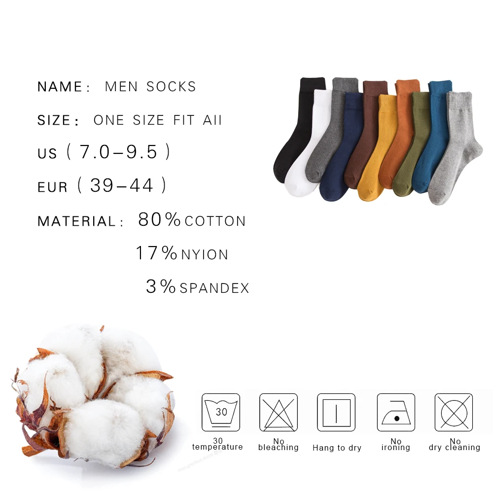 

Hot Sale New Autumn Winter Men's Warm Socks For Man Colorful High Quality Double Needle Casual Sports Cotton Socks 5 Pairs
