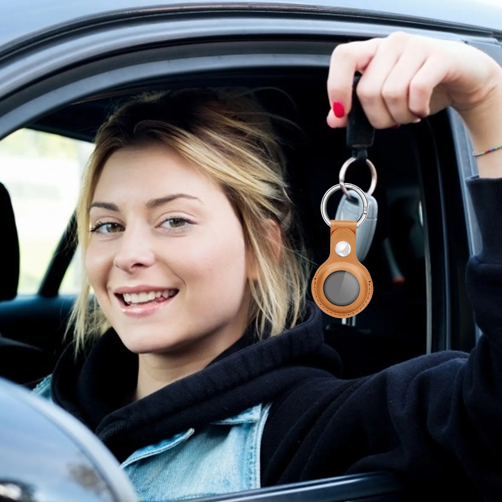 

High Quality Replace Protection Accessories Suitable For Airtag Anti-theft Leather Case With Key Chain Ring