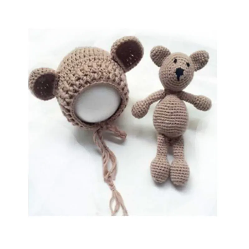 

little Bear hat and doll Photo Props newborn photography baby crochet clothes boy accessories girl outfit