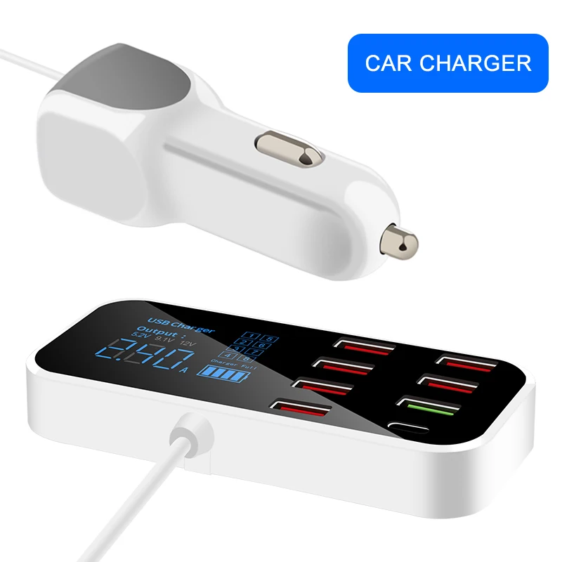QC3.0 typu c беспроводное автомобильное зарядное устройство Смарт ЖК экран 8USB порт