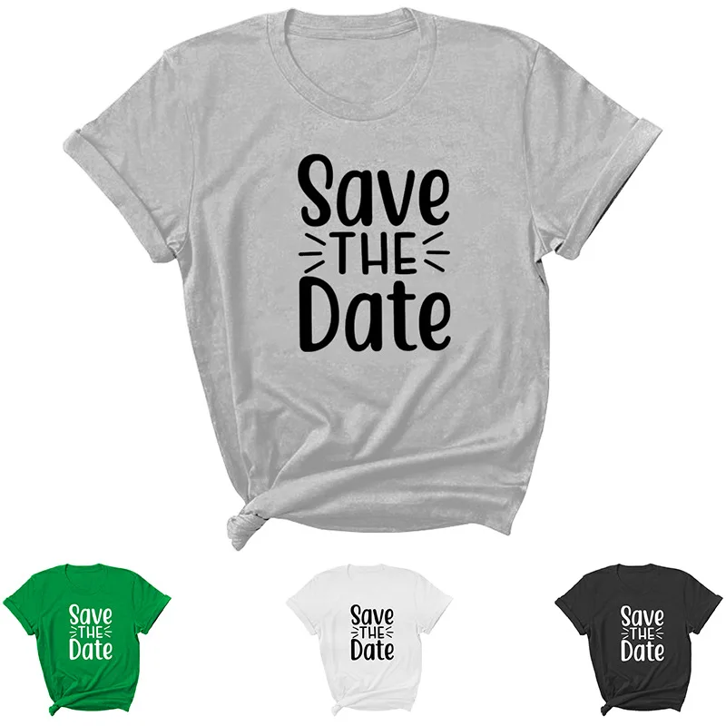 

За исключением даты с буквенным принтом женская футболка с коротким рукавом и круглым вырезом, Свободная Женская футболка женская футболка...