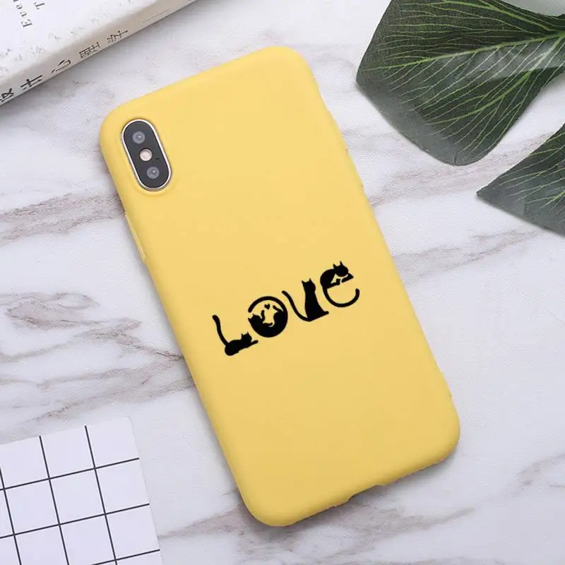 

Cute animal black cat Phone Case Candy Color for iPhone 6 7 8 11 12 s mini pro X XS XR MAX Plus