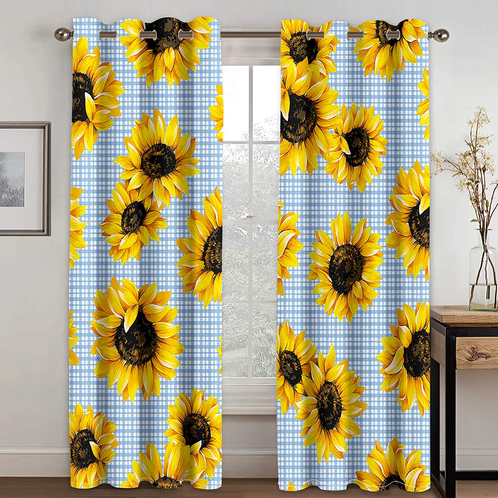 

Floral Blackout Curtains for Bedroom Sunflower Background Window Curtain Living Room Drapes Cortinas Para La Sala カーテン