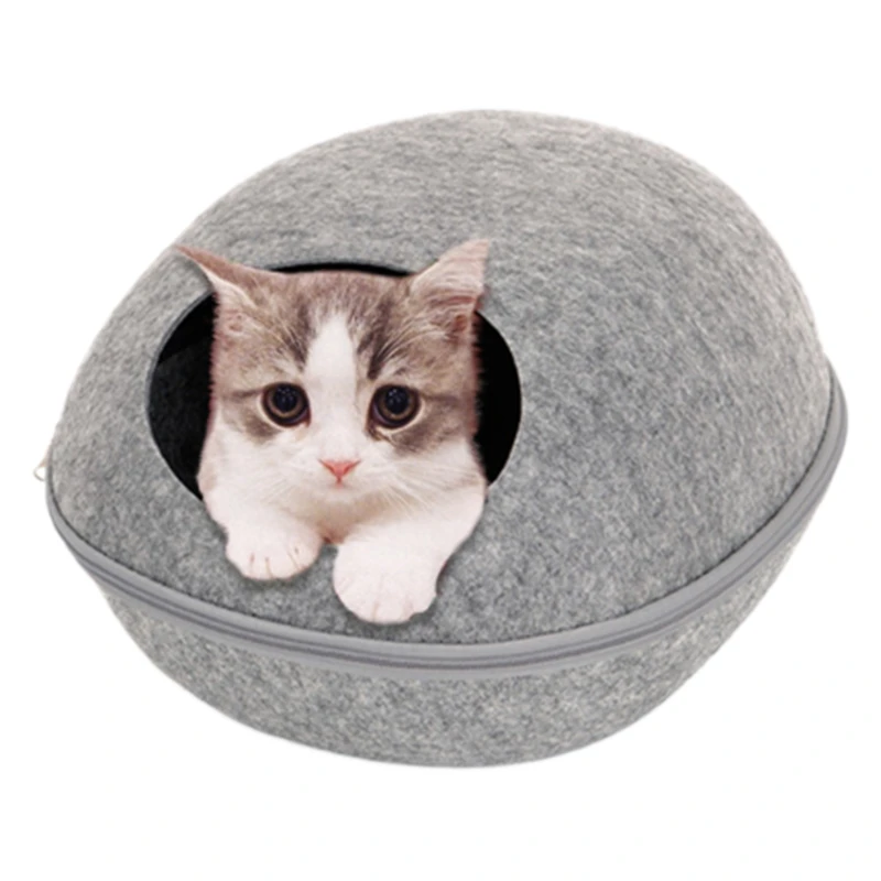 Собака Кошка Кровать пещера спальный мешок на молнии яйцо форма войлочная ткань