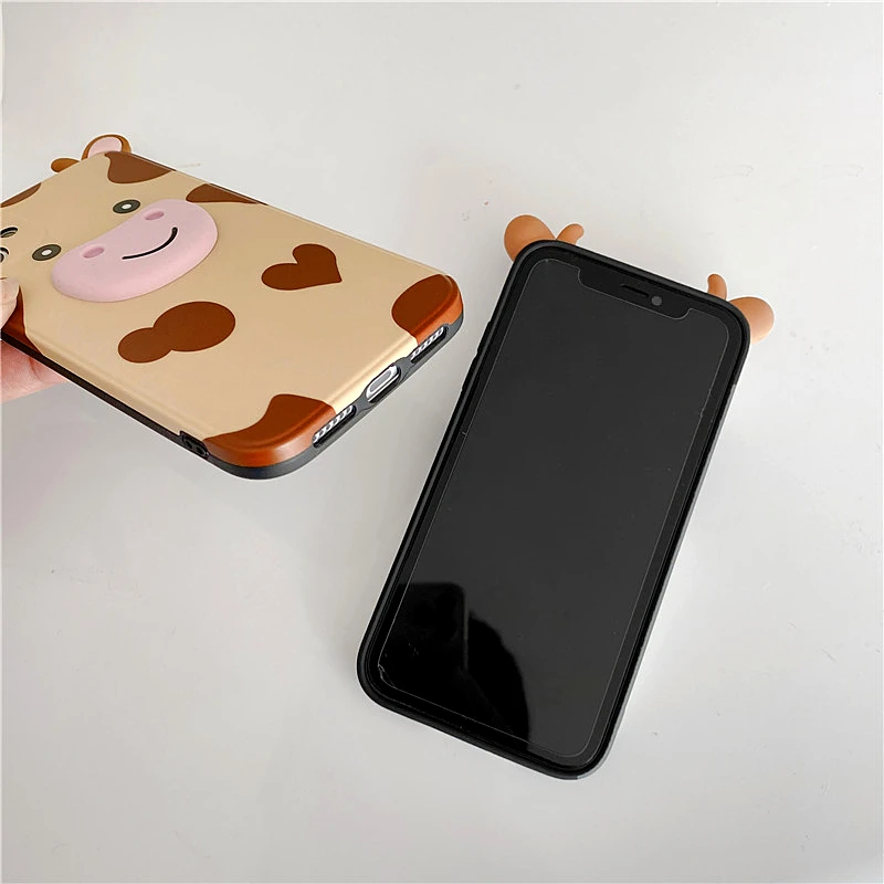 

3D Cute Cartoon Cows ear Phone Case For iphone 12 Pro MAX 11 XS XR 7 8 Plus X Funny animal Pig Nose Protection Camera Soft Cover