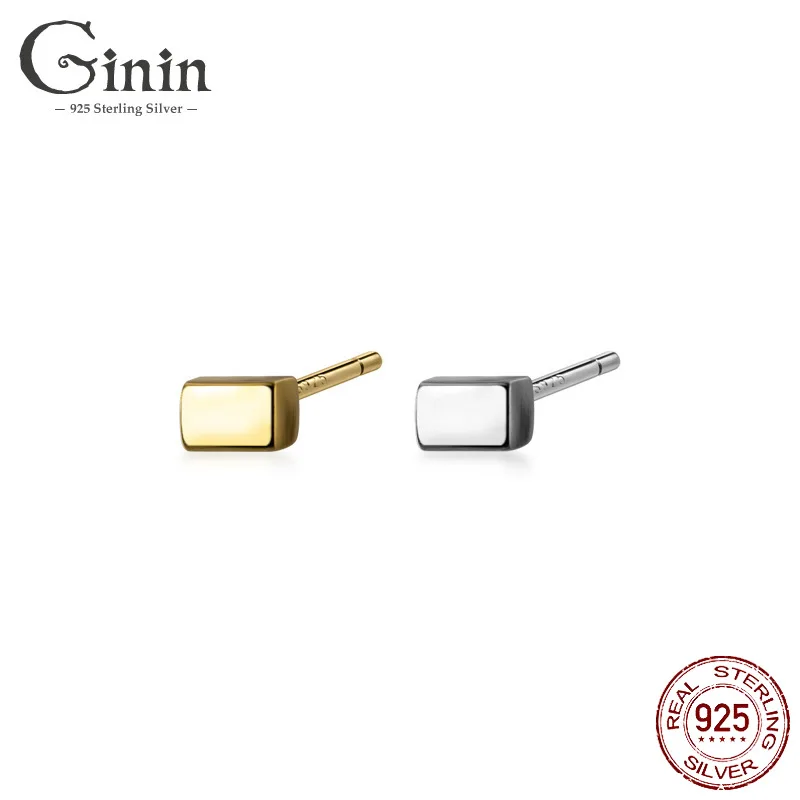 

Ginin 925 Sterling Silver Women's Korean-Style Fashion Simple Square Block Stud Earrings Graceful and Petite Rectangular Jewelry