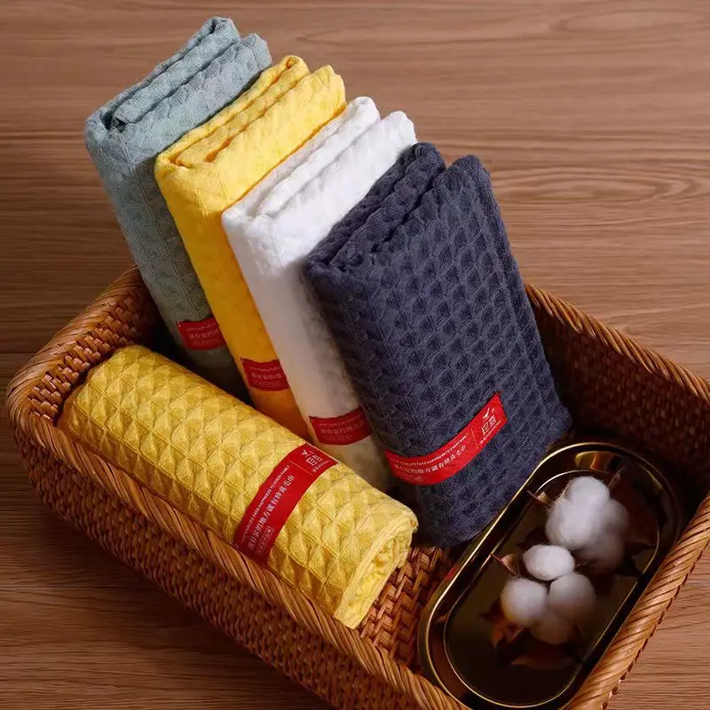

1-4 pcs Luxury Cotton Towel Set for Adults Children Soft Absorbent Waffle Gauze Bath Towel Solid Color Breathable Washcloth