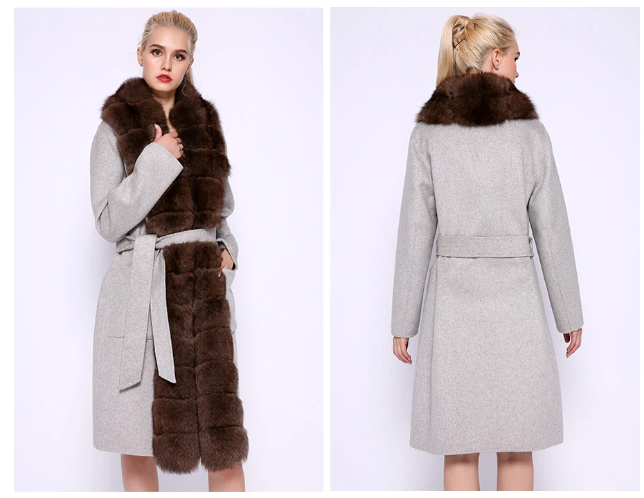 JEPLUDA роскошное кашемировое пальто женское с воротник Placket большой Лисий мех высокое качество100% шерсть натуральный пальто женское кашемир с натурального меха чернобурая лиса женская куртка с натуральным мехом