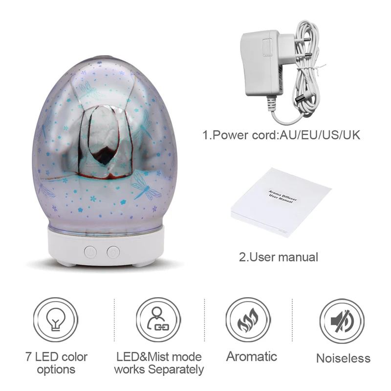 

KBAYBO 100ml Diffuser Air humidifier glass diffuser with 7 colors LED night lights ultrasonic air humidifier mist maker fogger