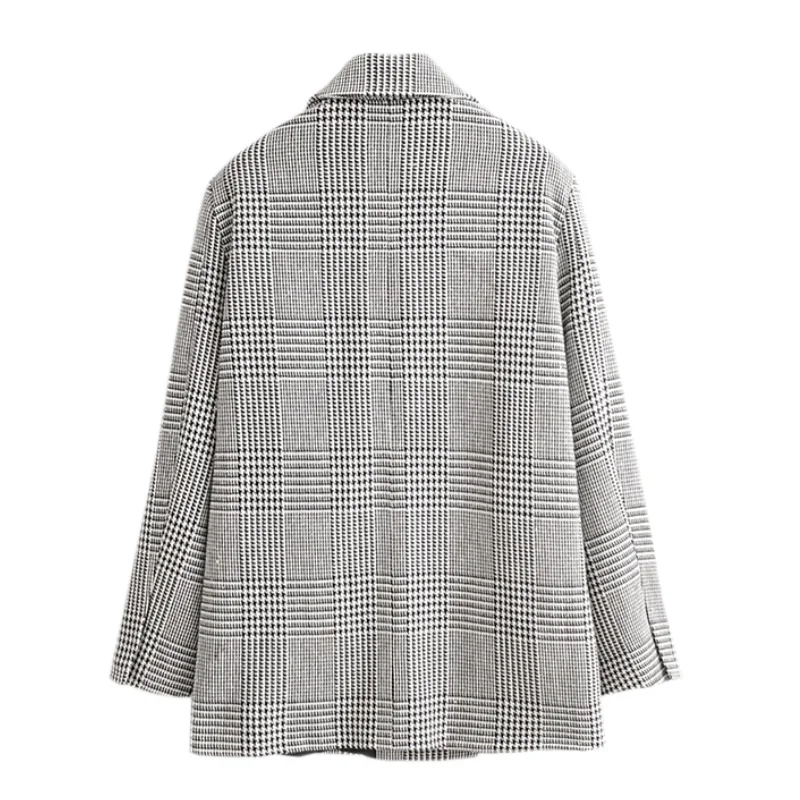 Женский двубортный блейзер в клетку с длинным рукавом | Женская одежда