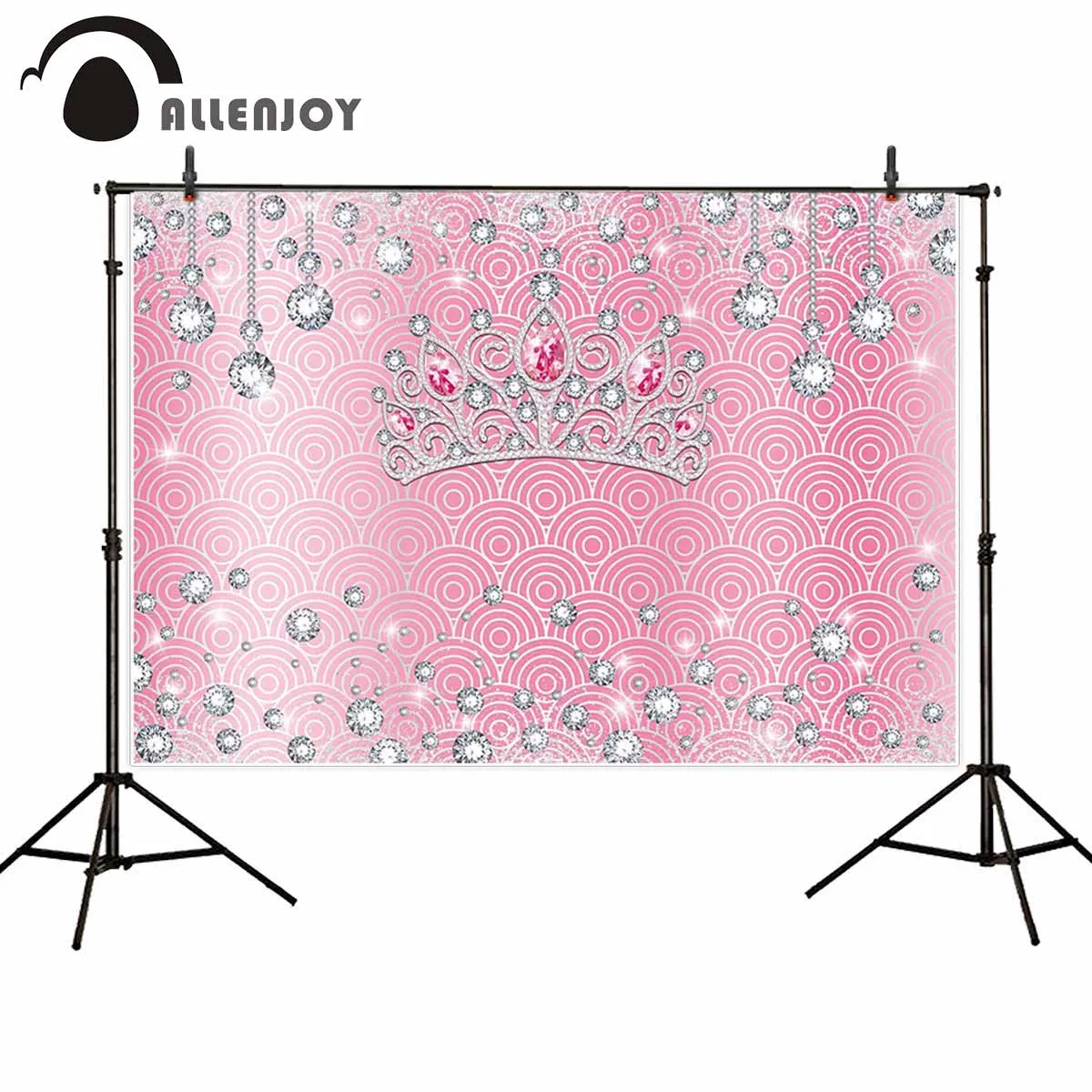 

Allenjoy photography backdrop pink damask shining diamond ruby crown girl birthday baby shower party photo background photophone