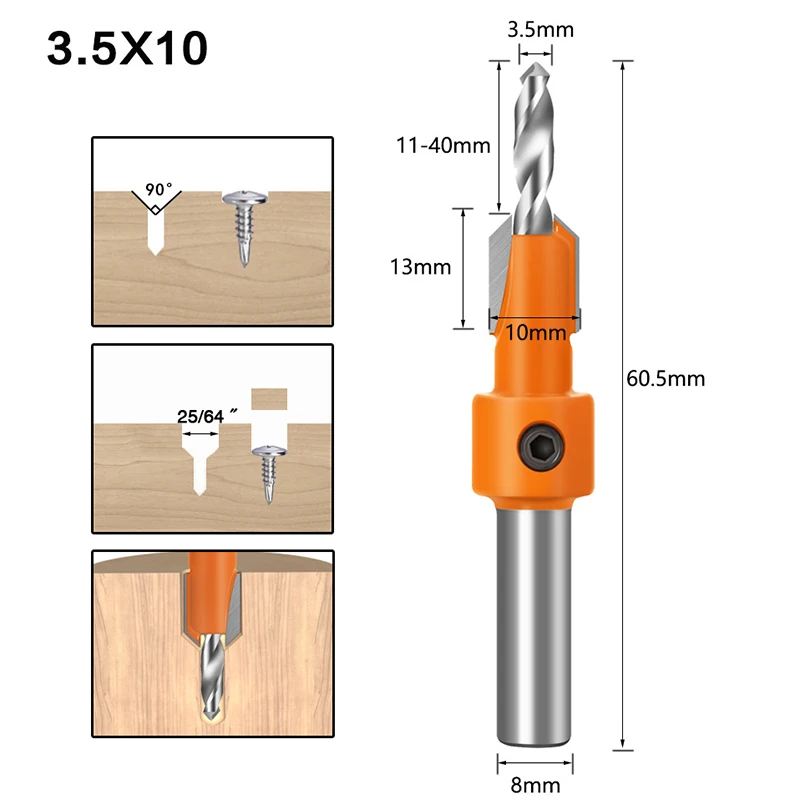 

5-Piece Woodworking Countersunk Drill Taper Hole Drill Screw Step Drill 10mm Shank Countersunk Bit Milling Cutter