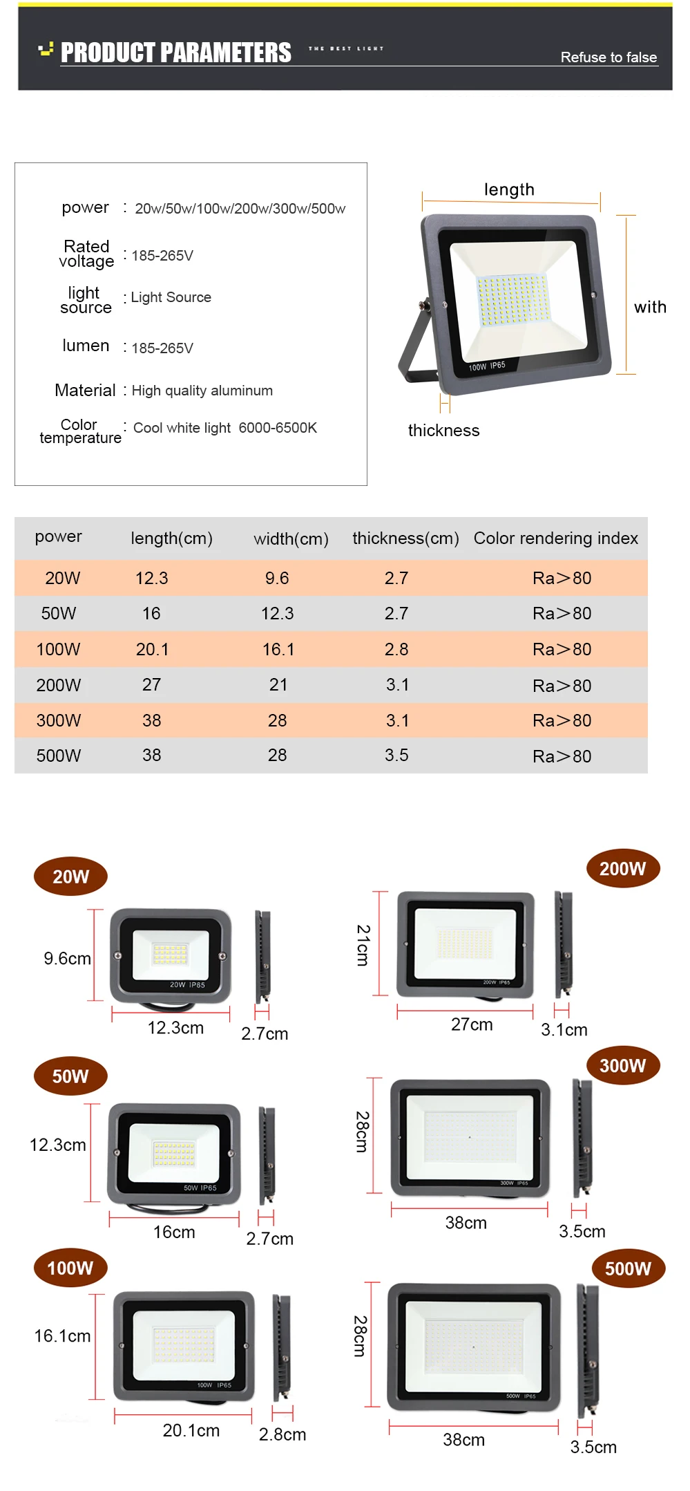 Светодиодный прожектор 100 Вт 220 Вт водостойкый LED открытый IP65 Светодиодный прожектор уличный светодиодные лампа для ландшафтного освещения белый свет сада Освещение