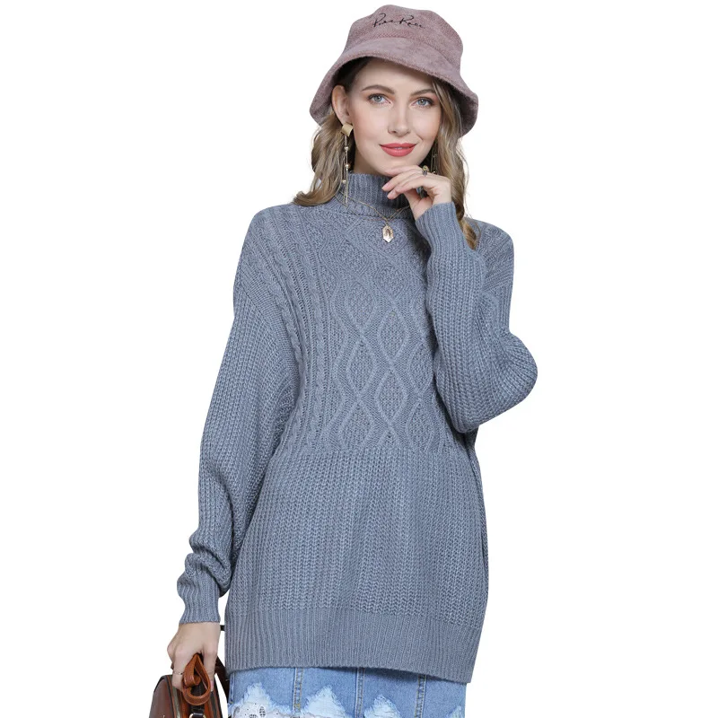 

2019 Large Women's Lantern Sleeve Half High Collar Sweater Women's Pullovers Medium Long Bottomed Sweater