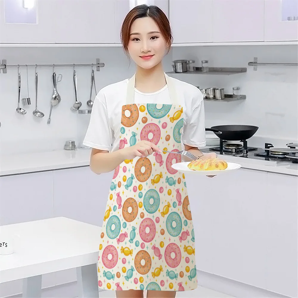 

Cartoon Ice Cream Pattern Kitchen Aprons for Women Home Cooking Coffee Baking Waist Pinafore Cleaning Tools Delantal Cocina