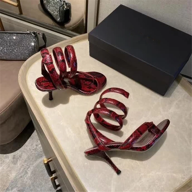 

Ollymurs Neon Gold Sandals Ankle Strap Genuine Leather Peep Toe Sandals Snakeskin High Heels Sexy Luxury Brand Fashion Shoes