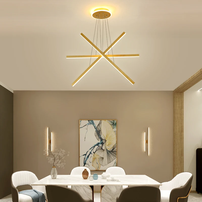 Satin Al Moderne Gouden Kroonluchters Voor Woonkamer Zenden İskandinav Restoran Slaapkamer Led şeritli Opknoping Kroonluchter Verlichting