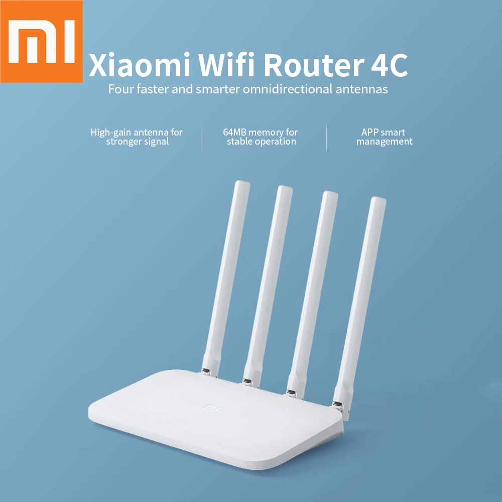 

Original Xiaomi Smart Control WIFI Router 4C 64 RAM 300Mbps 2.4G 802.11 b/g/n 4 Antennas Band Wireless Routers WiFi Repeater APP