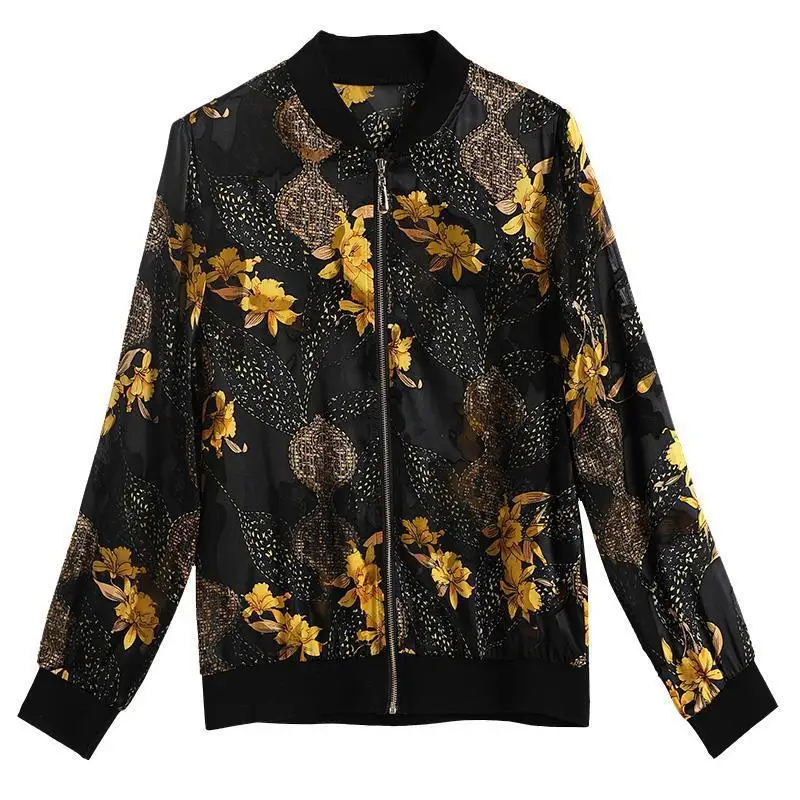 

Jackets Women's Plus Size Short Coats 2021 Spring Cotton Blend Prints Splicing Zipper Black Tops Skinny Retro Thin Jacket Woman