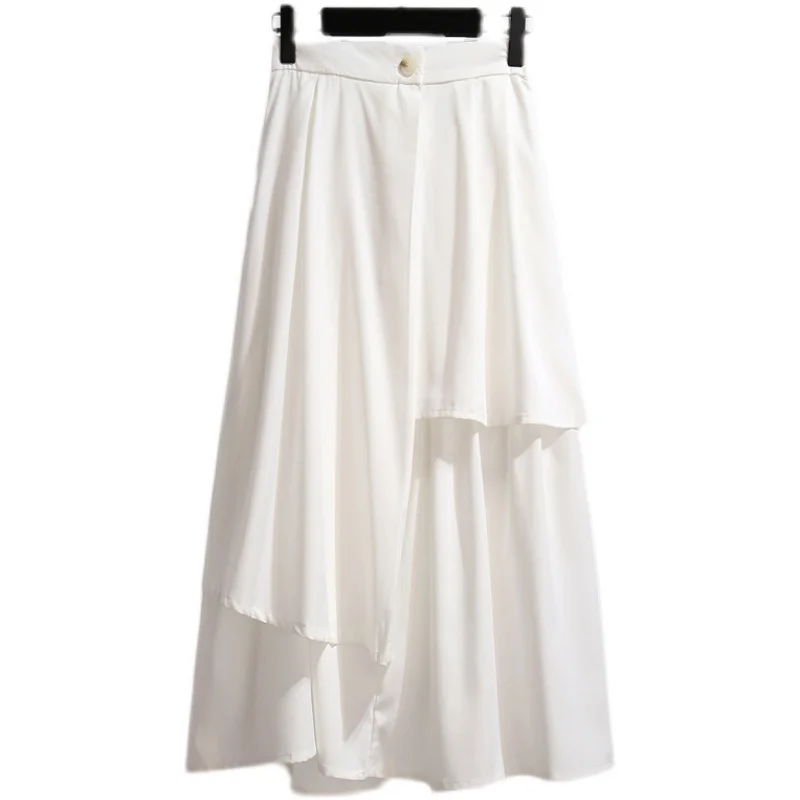 

Black,White Plus Size Women Chiffon Skirts Spring and Summer Women High Waist Irregular Long Skirts Plus Size L-4XL
