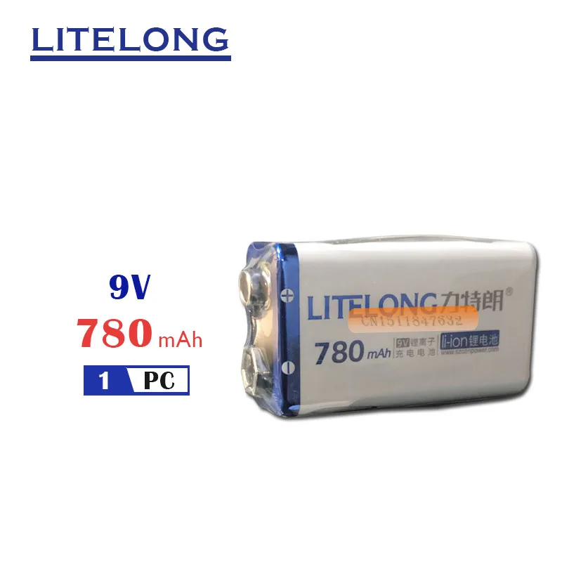 Литий ионные перезаряжаемые аккумуляторные батареи LITELONG 780 мАч 9 В 1
