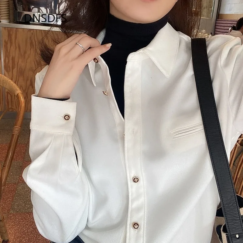 

Женская Вельветовая рубашка, однотонная, повседневная, белая, офисная, плотная, свободная, с отворотом, со спущенными плечами, для зимы