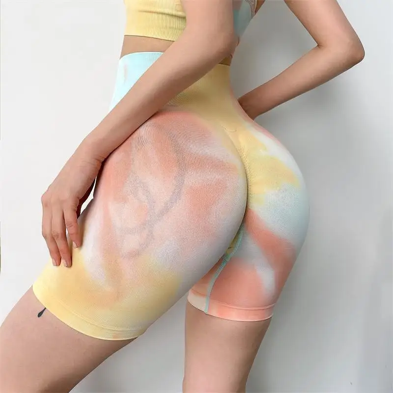

2021 High Waist Gym Short Leggings Women Summer Tie-dyed Workout Fitness Running Pants Ladies Push Up Leggins Girls Clothing