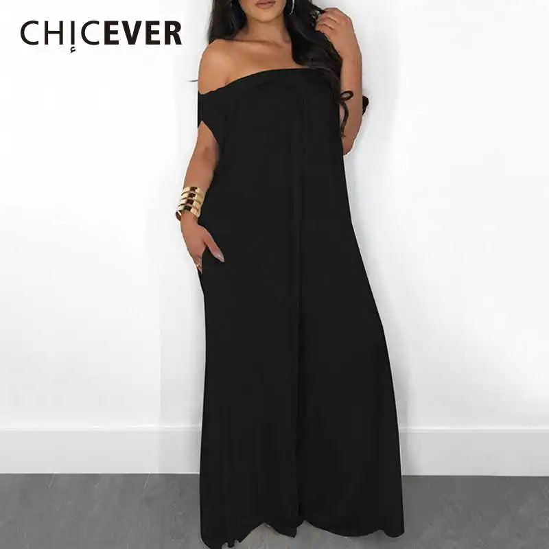 CHICEVER сексуальный комбинезон с открытыми плечами для женщин вырезом лодочкой