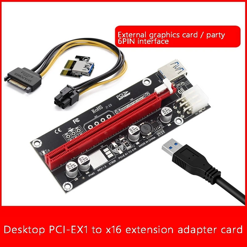 

6 Pcs PCIe Extension Cable PCI-E 1X to 16X Large 6 Pin USB External Graphics Adapter Card for Bitcoin Mining Machines