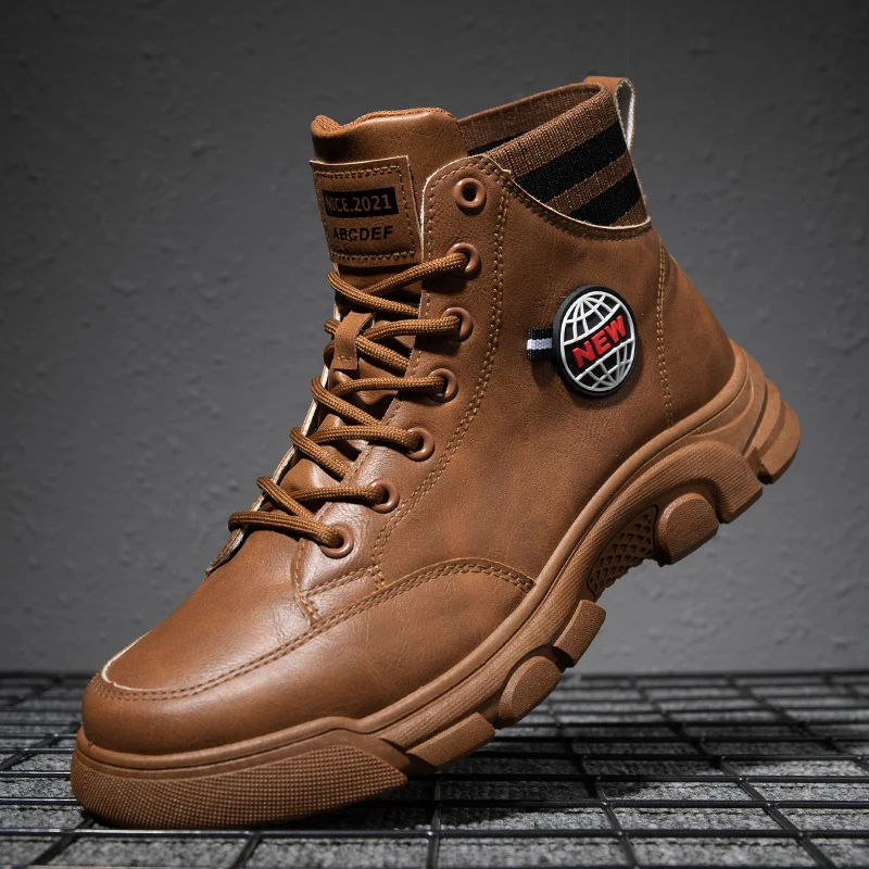

Men's Tooling Shoes British Trend Fashion Leather High-Top Shoes Outdoor Thick Bottom Casual Shoes Classic Men Lace-Up Shoes