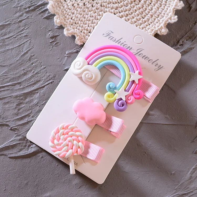 3 PCS New Lovely rainbow cloud Metal Candy Color Girls Children Accessories barrettes Baby BB hair Clips |