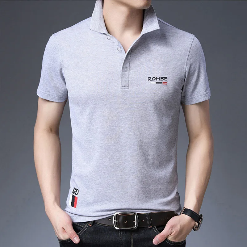Рубашка поло мужская однотонная с коротким рукавом модная повседневная