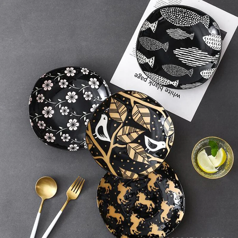 8 &quotСкандинавское керамическое блюдо Квадратная тарелка Бытовая керамика Ретро