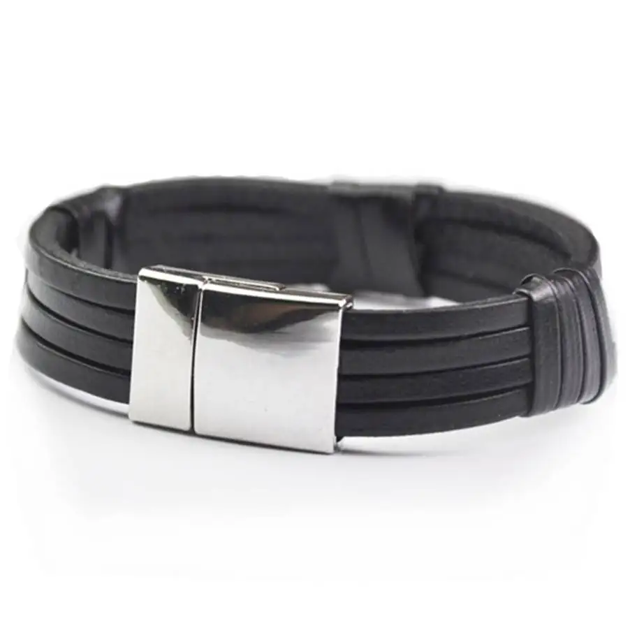 H Black 21cm Европейские Горячие кнопки браслеты заводские прямые винтажные коровья кожа ювелирные изделия Модные Панк кожаные мужские манжеты браслет ювелирные изделия - Окраска металла: H Black 21cm