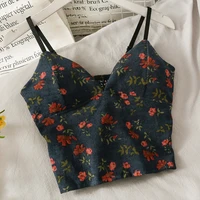 sexy backless female tanks women floral print party camis 2021 new korean fashion v neck corduroy crop tops