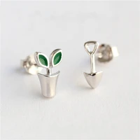 new fashion creative cute mini pot plant shovel stud earring for women asymmetric earrings